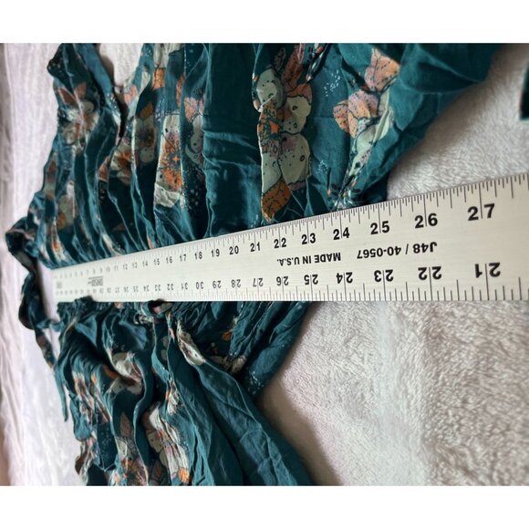 Free People Tuscan Dreams Printed Tunic Blouse Top Womens Medium Teal Floral - Picture 6 of 11